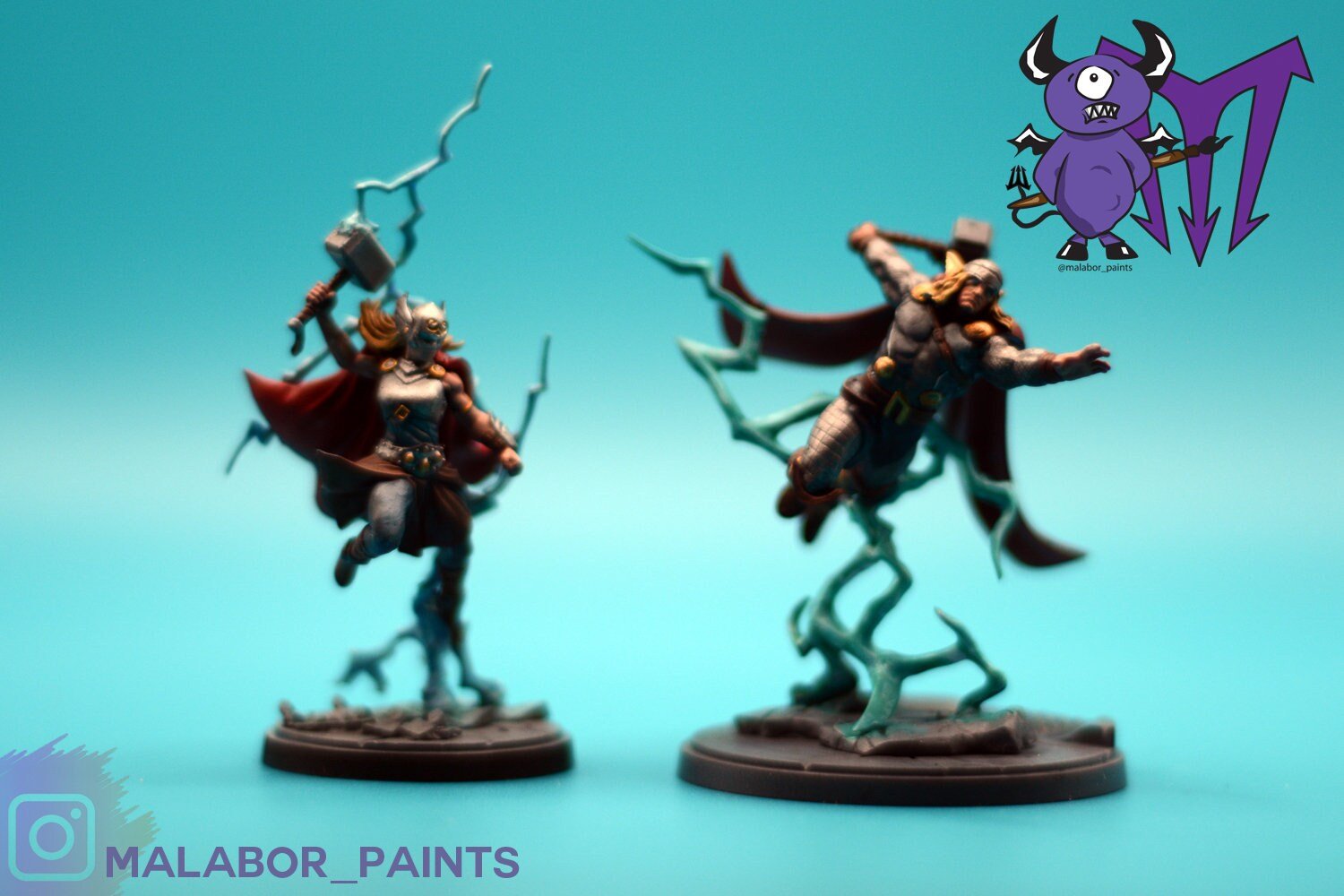 Fully painted Marvel Crisis Protocol: Mighty Thor, Lady Sif, Thor, Hero of Midgard & Loki, Prince of Lies by Malabor Paints