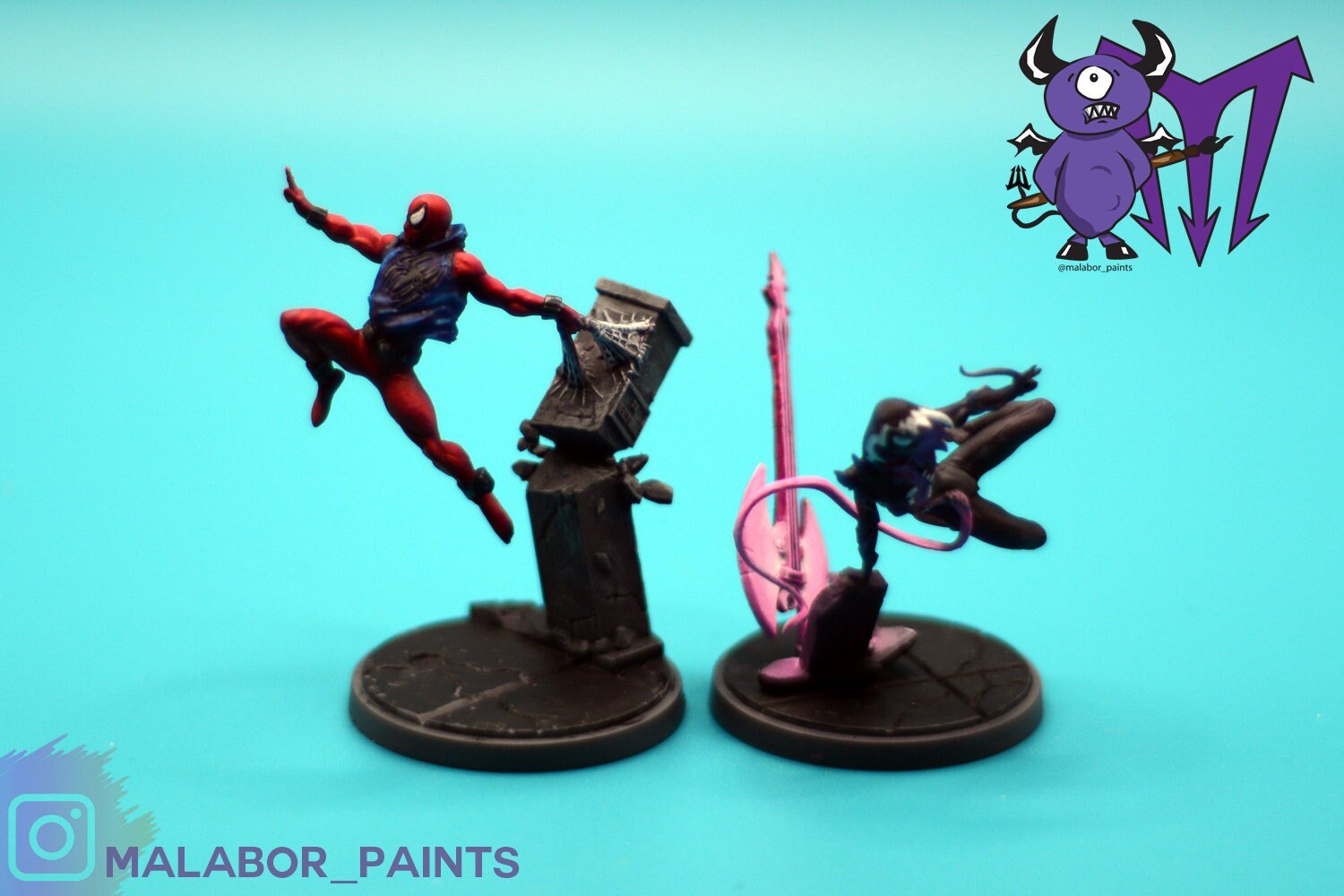 Fully painted Marvel Crisis Protocol: Gwenom &amp; Scarlet Spider by Malabor Paints