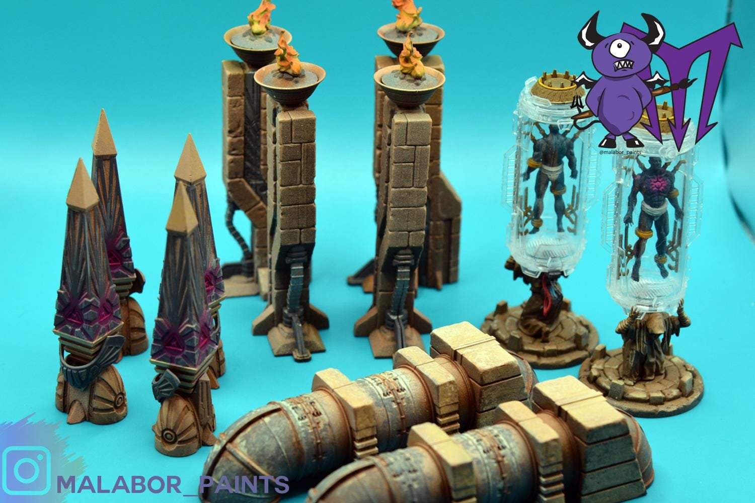 Fully painted Marvel Crisis Protocol: Dark Future Terrain Pack by Malabor Paints