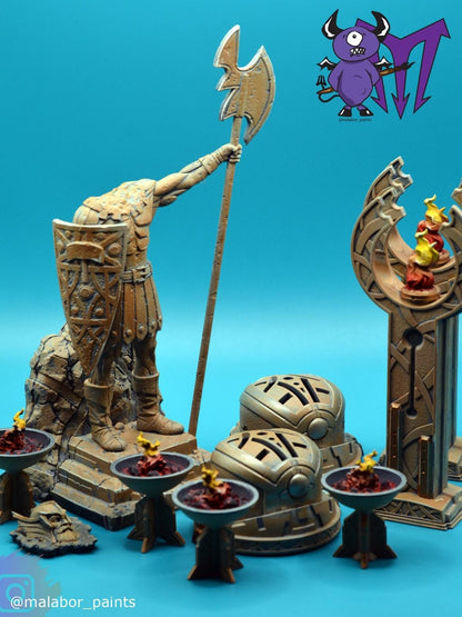 Fully painted Marvel Crisis Protocol: Battle for Asgard Terrain Pack by Malabor Paints