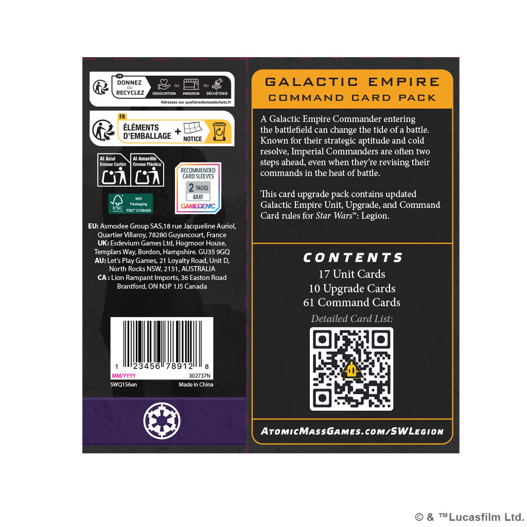 PRE-ORDER: Star Wars: Legion - Galactic Empire - Command Card Pack